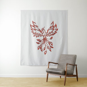 Tenture Red Phoenix se lève Silver