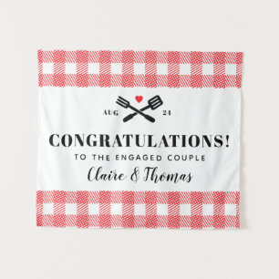 Tenture Red Picnic Plaid Cloth I Do BBQ Félicitations