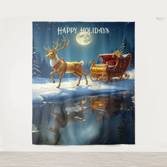 Tenture Reindeer Christmas Sleigh Holiday Backdrop (Devant)