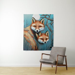 Tenture Renard et Bébé Renards 