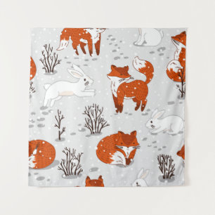 Tenture Renards d'hiver Bunny Motif sans couture