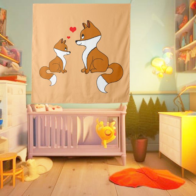 Tenture Renards mignons avec des coeurs, dessinés à la mai (Créateur téléchargé)
