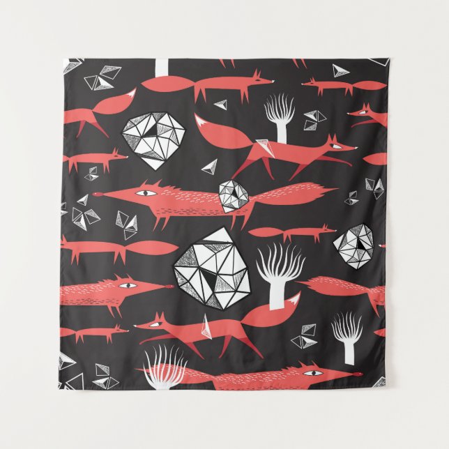 Tenture Renards Rouges : Arrière - plan Sombre Sans Couleu (Devant)