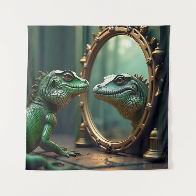 Tenture Rencontre avec miroir de lézard et crocodile (Devant)