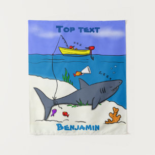 Tenture Requin drôle endormi et dessin animé de pêche 