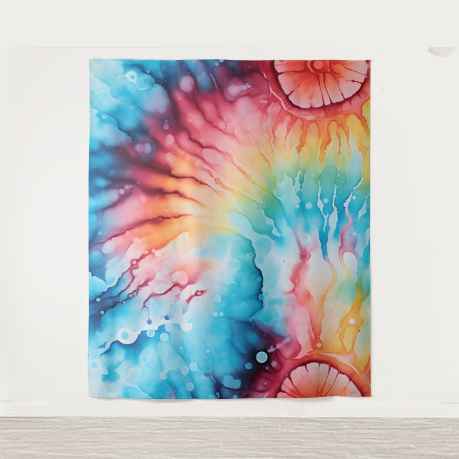 Tenture Retro 1960 Rainbow Tie Dye Style Tapestry (Devant)