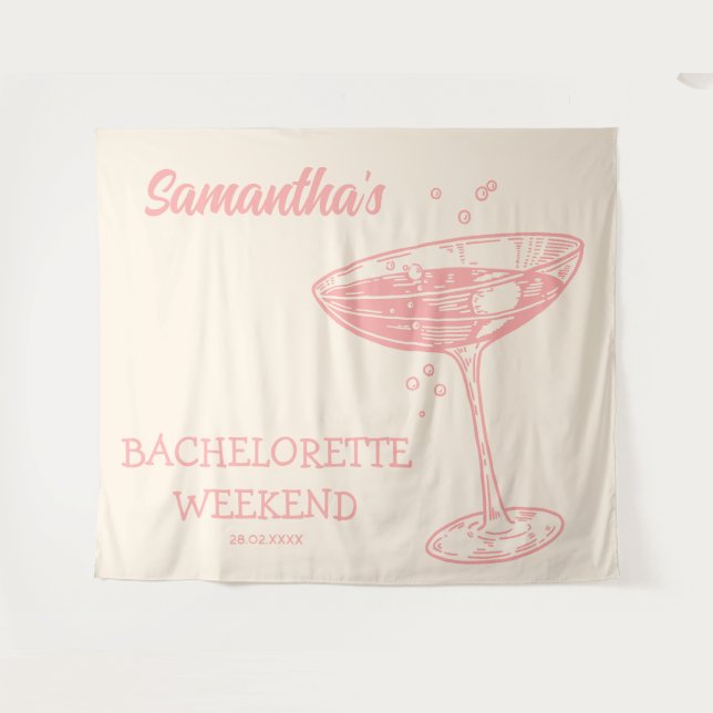 Tenture Retro Bachelorette Party Backdrop Cocktail rose (Devant (Horizontal))