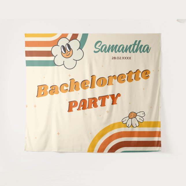 Tenture Retro Bachelorette Party Contexte les années 70 Su (Devant (Horizontal))
