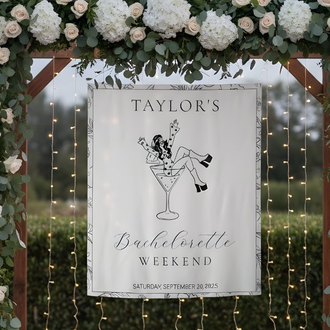 Tenture Retro Martini Girl Bachelorette Weekend Backdrop (Créateur téléchargé)