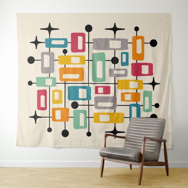 Tenture Retro Mid-Century Moderne Abstrait (En situation (horizontale))