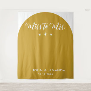 Tenture Rétro Miss to Mrs Fête de Mariage Moutarde Bohème