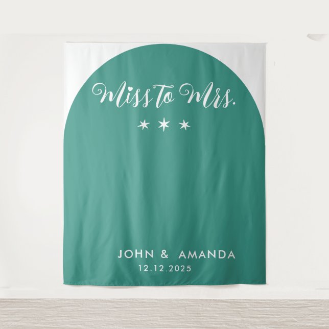 Tenture Retro Miss to Mrs Fête de Mariée Sarcelle Bohème 7 (Devant)