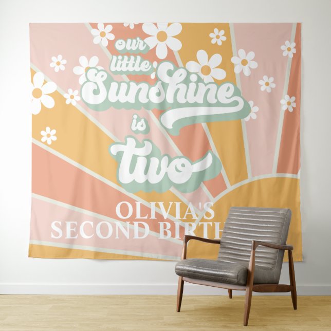 Tenture Rétro Notre Petite Bannière Anniversaire Sunshine  (En situation (horizontale))