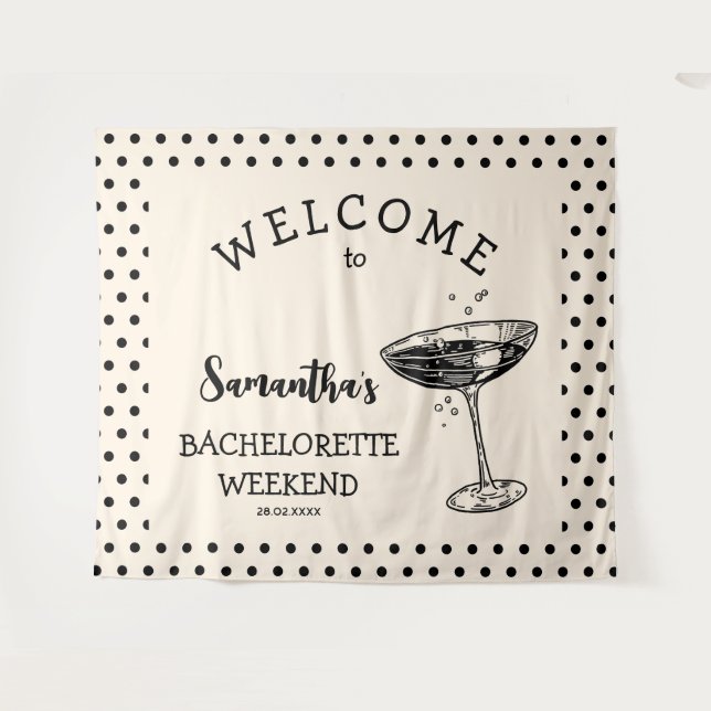 Tenture Retro Polka Bachelorette Party Backdrop Cocktail (Devant (Horizontal))