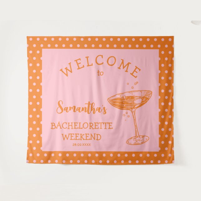 Tenture Retro Polka Bachelorette Party Backdrop Cocktail (Devant (Horizontal))