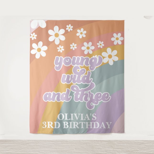 Tenture Retro Rainbow Young Wild Three 3e anniversaire (Devant)