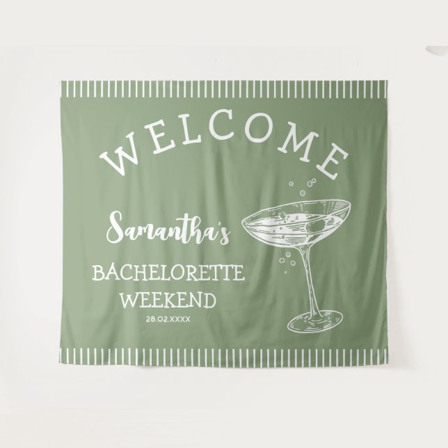 Tenture Retro Stripes Bachelorette Party Backdrop Cocktail (Devant (Horizontal))