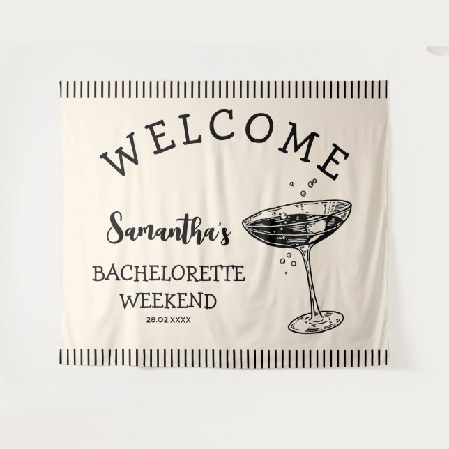 Tenture Retro Stripes Bachelorette Party Backdrop Cocktail (Devant (Horizontal))