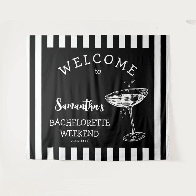 Tenture Retro Stripes Bachelorette Party Backdrop Cocktail (Devant (Horizontal))
