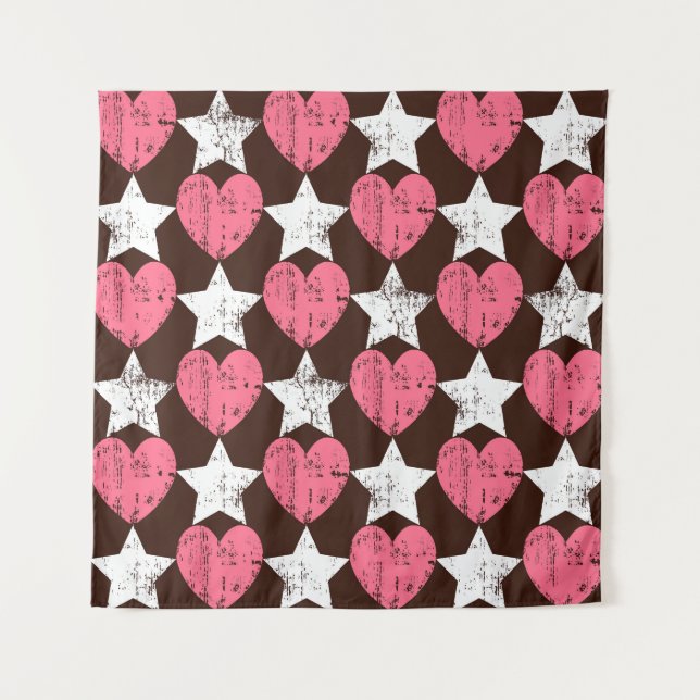 Tenture Retro Threadbare Hearts Stars Texture (Devant)