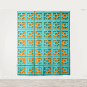 Tenture Retro Turquoise and Orange Trellis Tapestry