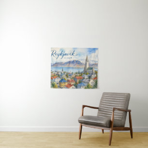 Tenture Reykjavik Islande souvenir aquarelle