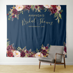 Tenture Rideau de Photobooth Mariage Fleurs Bourgogne et B