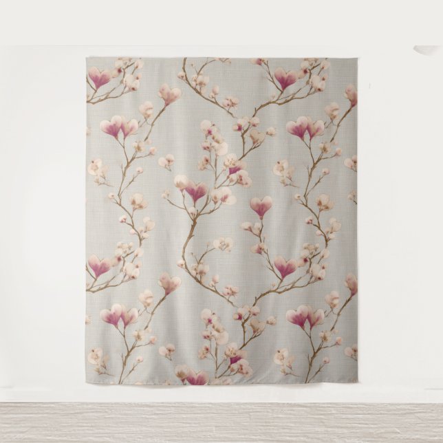 Tenture Romantic Botanical Wall Tapestry – Heart Blossom (Devant)