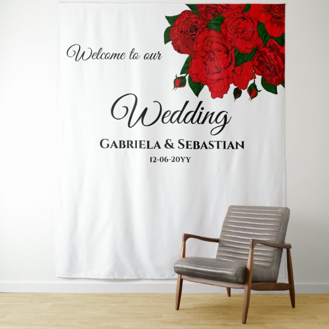 Tenture Romantique Roses rouges Mariage fond de mur (En situation)