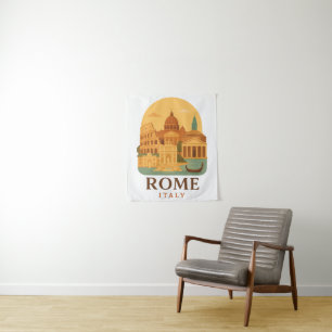 Tenture Rome Vintage Italie Voyage Colisée & Panthéon 