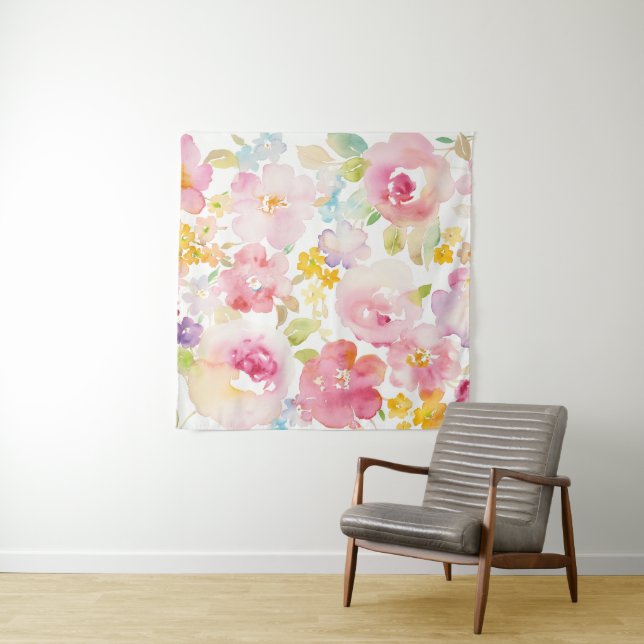 Tenture Rose d'aquarelle du milieu de l'été | floral (En situation (horizontale))