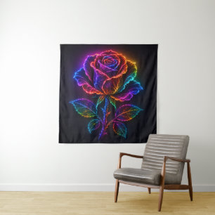Tenture Rose de la pluie arc-en-ciel néon vibrant qui fleu