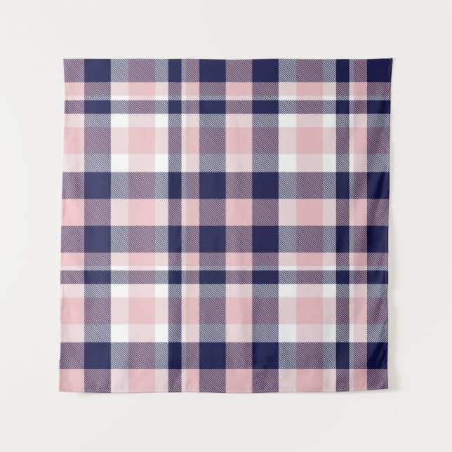 Tenture Rose et marine Plaid, à damiers, tartan sans soudu (Devant)