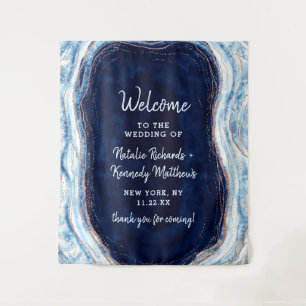Tenture Rose Gold Bleu Saphir Géode Roche Mariage Bienvenu