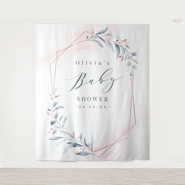 Tenture Rose Gold Blue Green Baby shower Photo fond (Devant)