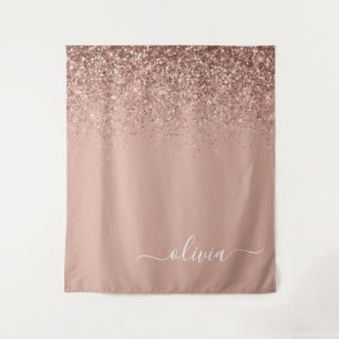 Tenture Rose Gold Blush Rose Pailleté Monogramme Féminin