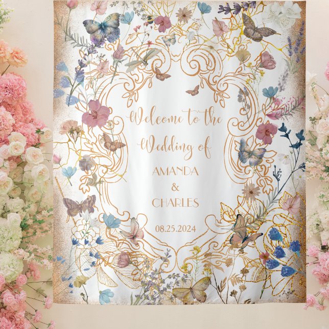 Tenture Rose Gold Butterfly Garden Mariage (Créateur téléchargé)
