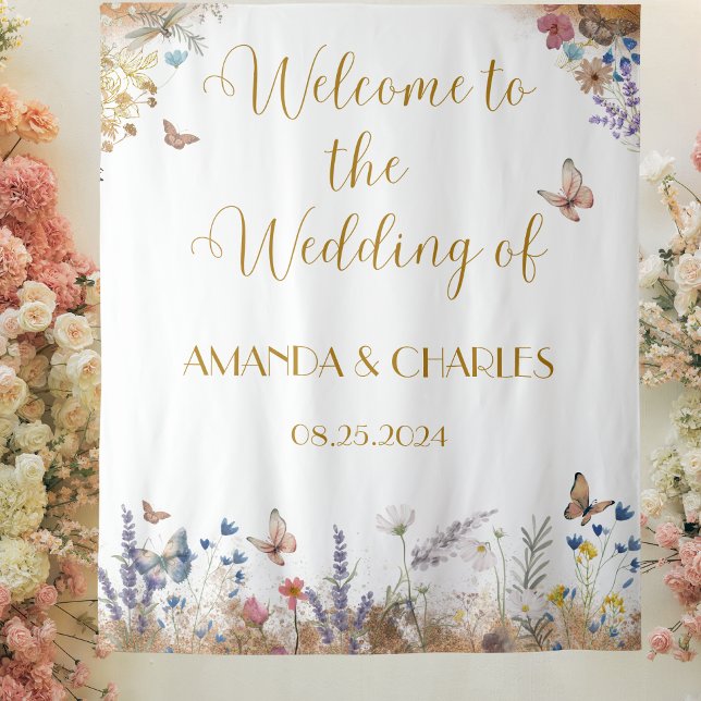 Tenture Rose Gold Butterfly Garden Wedding Backdrop (Créateur téléchargé)