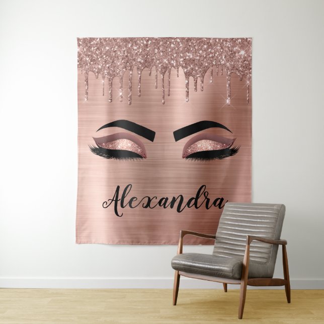 Tenture Rose Gold Glitter Sparkle Eyelashes Monogram (En situation)