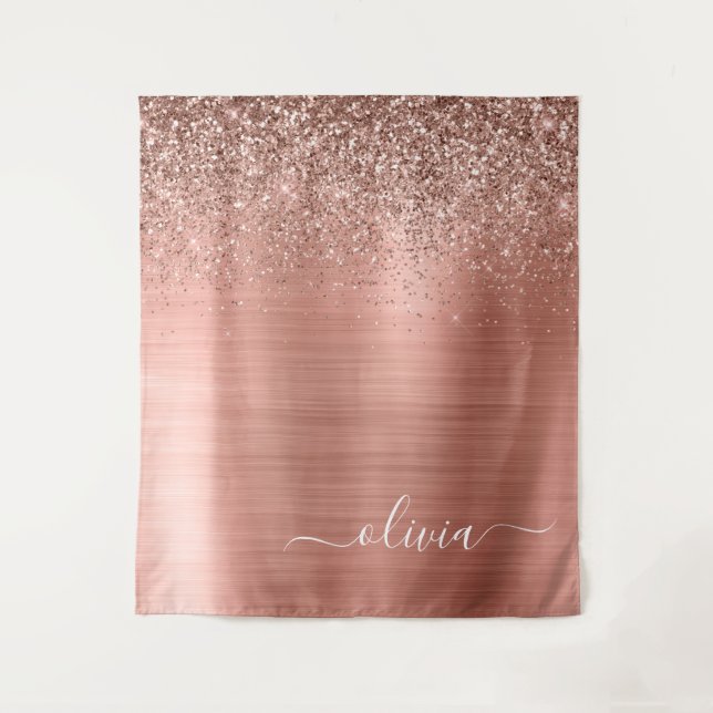 Tenture Rose Gold Métal Brossé Paillettes Monogramme Rose (Devant)