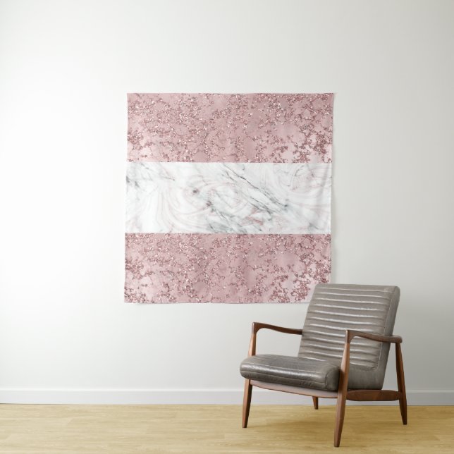 Tenture Rose Gold Modern Glam Marbre & Parties scintillant (En situation)