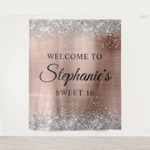 Tenture Rose Gold Pailleté Argent Bienvenue à Sweet 16
