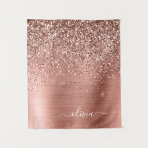 Tenture Rose Gold Rose Glitter Monogrammé Métal Brossé