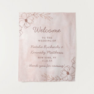 Tenture Rose Pâle et Doré Rose Feuille Florale Mariage Bie