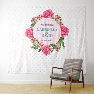 Tenture Rose Rose Rouge Blanc Petunia Points de Polka Mari