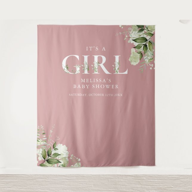 Tenture Rose Son Une Fille Verdure Baby shower Photo Prop (Devant)
