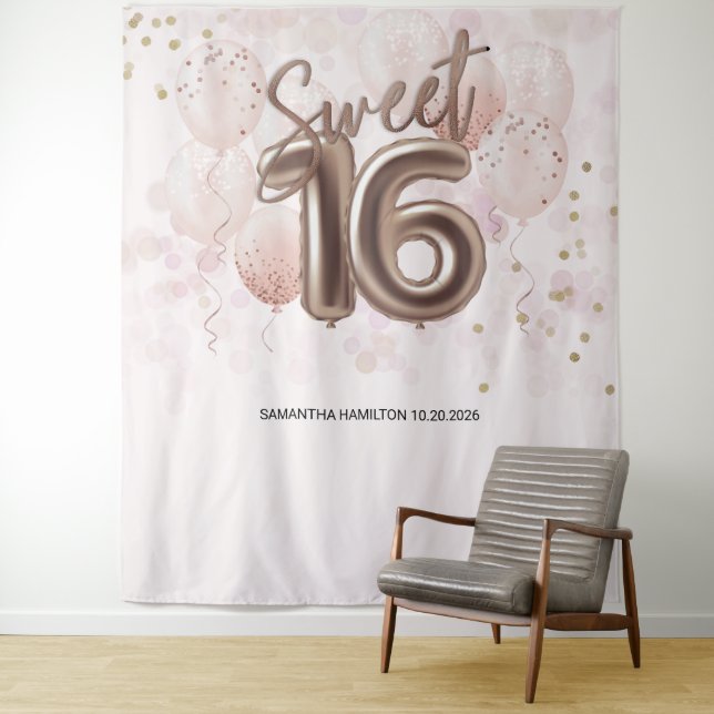 Tenture Rose Sweet 16 Anniversaires Balloons Party Pink fo (En situation)