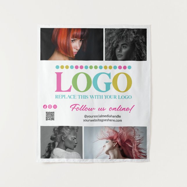 Tenture Rose votre logo Photos QR Code Social Media Promo (Devant)
