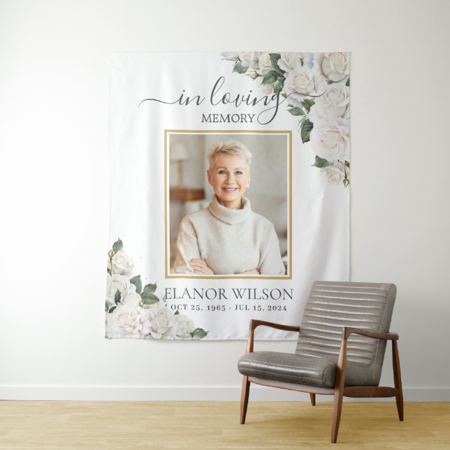 Tenture Roses Blanches Fleur Photo En Mémoire Affectueuse (En situation)