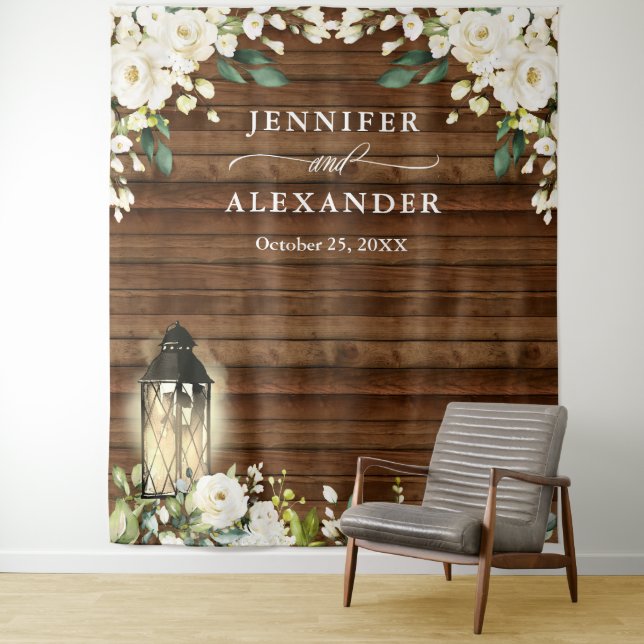 Tenture Roses blanches Verdure Mariage Photo Booth fond (En situation)